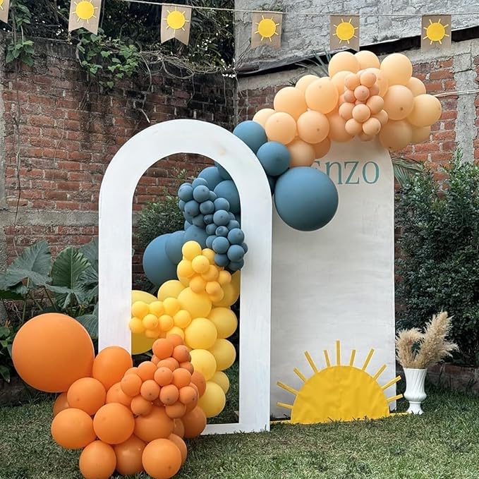 HILAVO Retro Blue Yellow and Orange Balloons, 60PCS 12 Inch Slate Blue Burnt Orange Mustard Yellow Balloons for Here Comes the Son Baby Shower Kids Birthday Party Boho Party Decorations