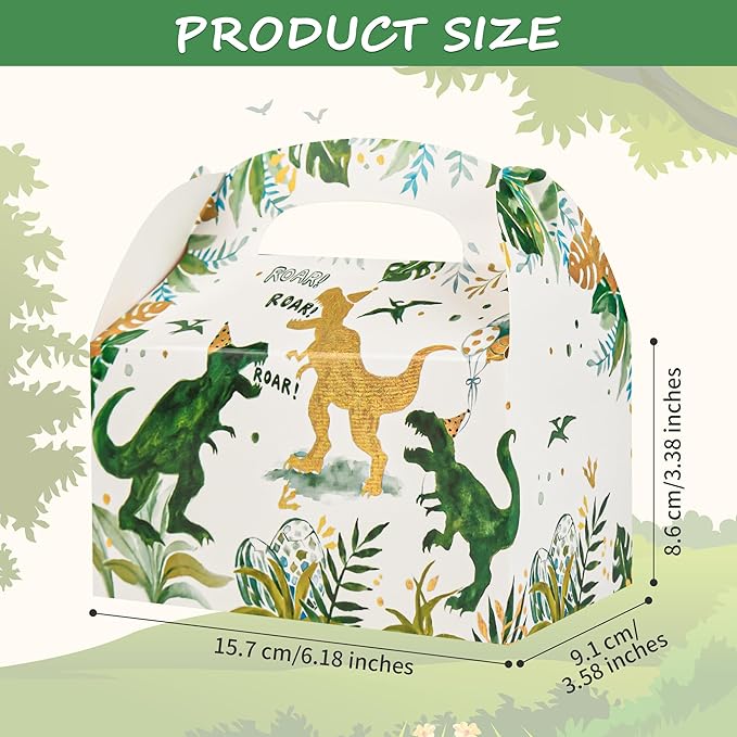 DjinnGlory 36 Pack Dinosaur ROAR Treat Boxes Gable Boxes Party Favor Gift Boxes for Baby Shower, Birthday Party Supplies Decoration, Small Business 6.18 x 3.58 x 3.38 Inches