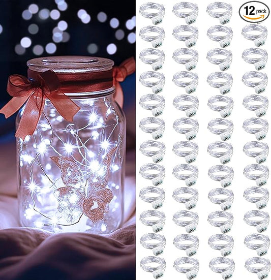 AIKEI 100 Pack LED Fairy Lights Battery Operated, Mini String Lights Waterproof 7ft 20 Led Firefly Starry Lamps 3 Lighting Modes for Wedding Party Bedroom Garden Halloween Christmas Decoration White
