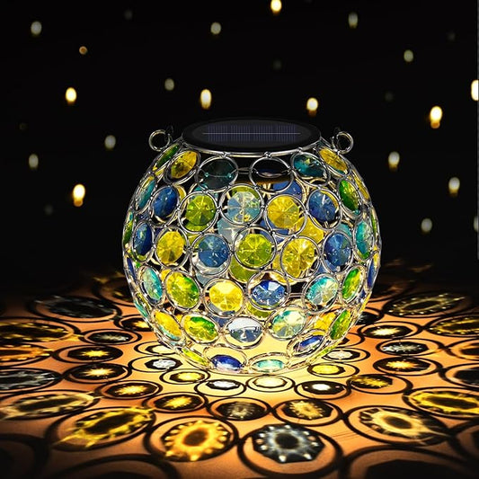 Uspring 2 Pack Crystal Mosaic Solar Lanterns Outdoor Waterproof Decorative Hanging Solar Lights for Outside, Gifts for Women Mom Grandma Garden Decor for Patio Backyard Porch Pathway Walkway, Blue