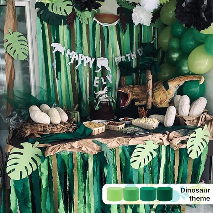 PartyWoo Green Crepe Paper Streamers 10 Rolls 820 ft Pack of Gold and Shades Green Crepe Paper for Graduation Christmas Wedding Jungle Birthday Party Decorations (1.8 Inch x 82 Ft/Rolls)
