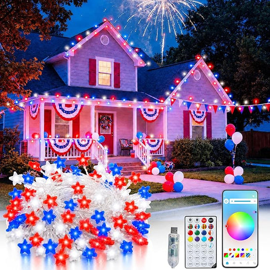 echosari Smart Firecracker Star Fairy Lights Plug in, 16 Million Color Changing String Lights RGB Built in Chip with App Remote Control Timer 10Ft Star String Lights for Bedroom Patio Party Decor