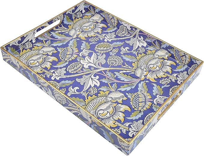 Rectangle Plastic Serving Tray with Handles, Elegant Decorative Tray for Coffee Table, Ottoman, Living Room, Kitchen, and Outdoor Use. 12"*16"*1.6", Wey
