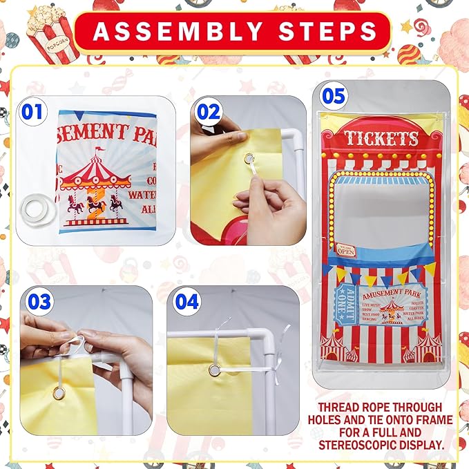 Circus Theme Party Decorations Supplies: Carnival Ticket Photo Booth Props Backdrop Kit with Circus Boxes Carnival Photo Backdrop Amusement Park Theme Accessories for Boys Girls Birthday Decor