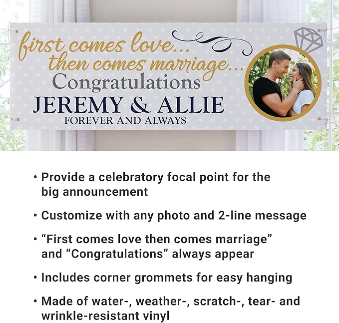 Let's Make Memories Personalized Engagement Banner - Customized Photo Banner - Engagement Party Décor - Indoor/Outdoor Vinyl - We're Engaged - 10 ft