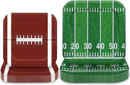 Whaline 40 Pcs Football Paper Plates Sports Theme Square Disposable Plates Party Decorative Plate for Sports Event Football Game Tableware Supplies, 7.5 Inch & 9 Inch