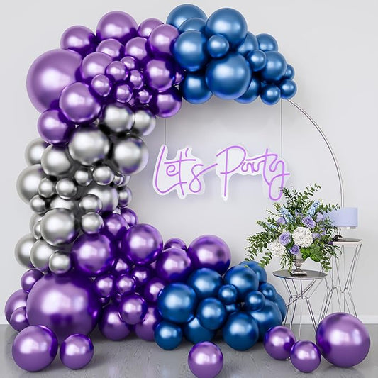 Metallic Purple and Blue Balloon Arch Garland Kit-Metallic Blue Silver Balloon 122Pcs for Christmas,Baby Shower,Graduation,Halloween,Birthday,Bachelorette.