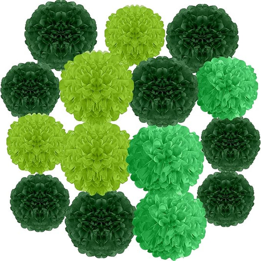 Tissue Paper Pom Poms, 15Pcs Colorful Paper Flowers, Green Paper Flower Ball for Wall Valentine's Day Birthday Bridal Showers Wedding Baby Shower Playroom Tea Parties Graduations Party Decorations