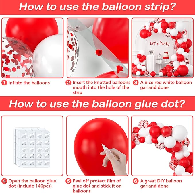 YAOWKY Red and White Balloon Garland Arch kit,124PCS 18 12 10 5 Inch Matte Red Matte White Christmas Latex Balloons and Red Confetti Balloons for Wedding Birthday Party Valentine's Day Decoration