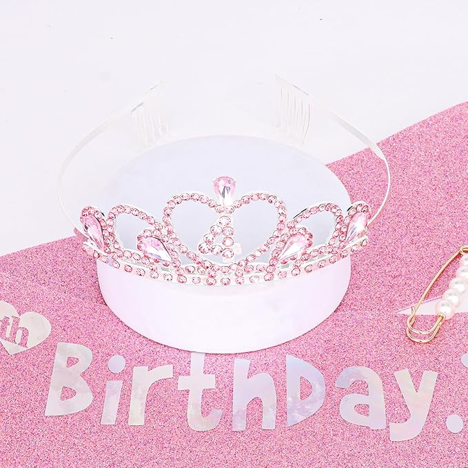 4th Birthday Crown & Sash Pink Birthday Decorations