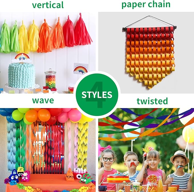 6 Rolls 738ft Crepe Paper Streamers, 6 Colors Party Streamers for Party Backdrop Craft Tissue Paper Decorations Wedding Birthday Graduation Decor DIY Supplies - 2.2 Inch x 123 Ft/Roll