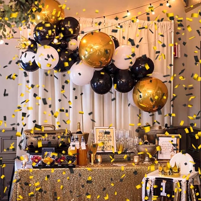 12" Black and Gold Confetti for Birthday Graduation Wedding New Year Celebrations - Easy to Use, Biodegradable Confetti - Pack of 4