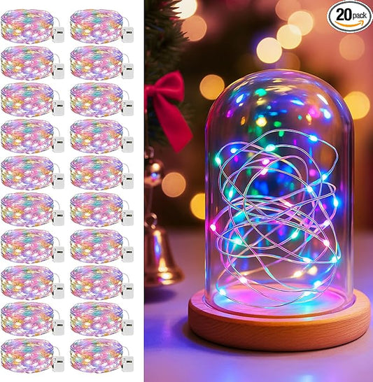 litogo 20 Pack 7FT 20 LED Fairy Lights Battery Operated, 3 Lighting Modes, Bulk Mini Twinkle String Lights Waterproof Silver Wire for Weddings Mason Jars Party Christmas Decorations-Multi-Colored