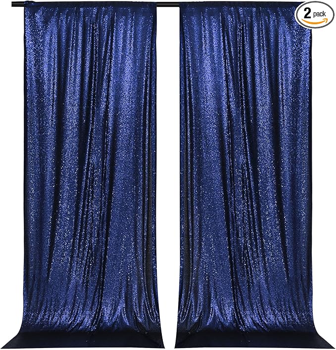 PartyDelight Navy Blue Sequin Backdrop 5x10ft 2 Panels - High Density 3mm Shimmer Sequin Background for Independence Day, Wedding, Stage & Event Decor