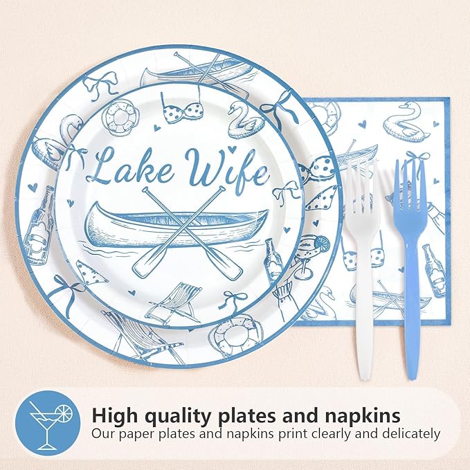 96Pcs Love on The Lake Decor Blue Engagement Party Plates and Napkins Disposable Love on the Lake Themed Tableware for Girls Bridal Shower Bach Engagement Wedding Bachelorette Party Supplies Serves 24