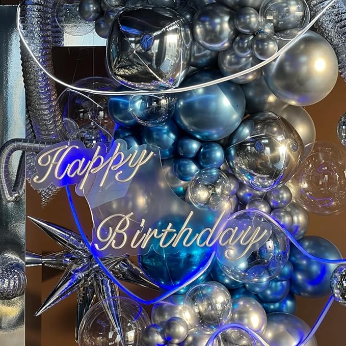 Voircoloria 90pack Metcllic Blue Balloons Different Size 18/12/10/5 Inch Metcllic Blue Balloon Garland Arch Kit for Graduation, Wedding, Birthday, Valentine's Day Party Decorations