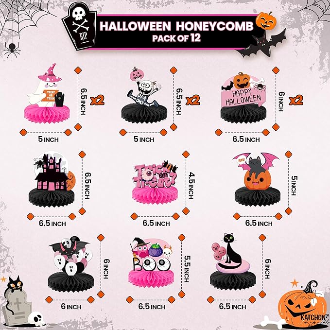 KatchOn, Pink and Black Halloween Centerpieces for Tables - Pack of 12 | Spooky Boo Halloween Table Centerpieces, Pink Halloween Decorations | Halloween Party Centerpieces, Halloween Table Decorations