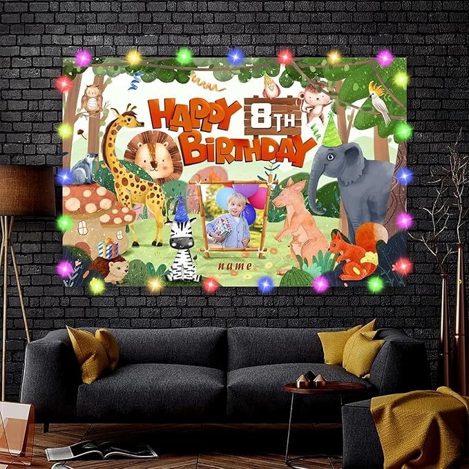 Custom Safari Birthday Decorations Supplies,Personalization Jungle Theme Birthday Decorations,Jungle Party Decorations Happy Birthday Banner Background