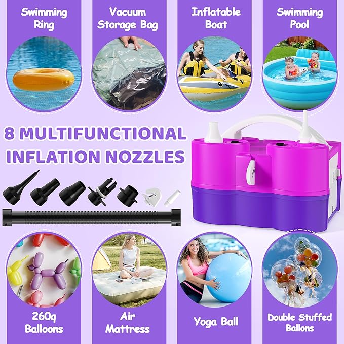 Balloon Pump Electric, 3-in-1 Portable Air Pump for Balloons and Inflatables, Fast Inflator Deflator for Pool Floats, Air Mattress, Birthday Party Decorations