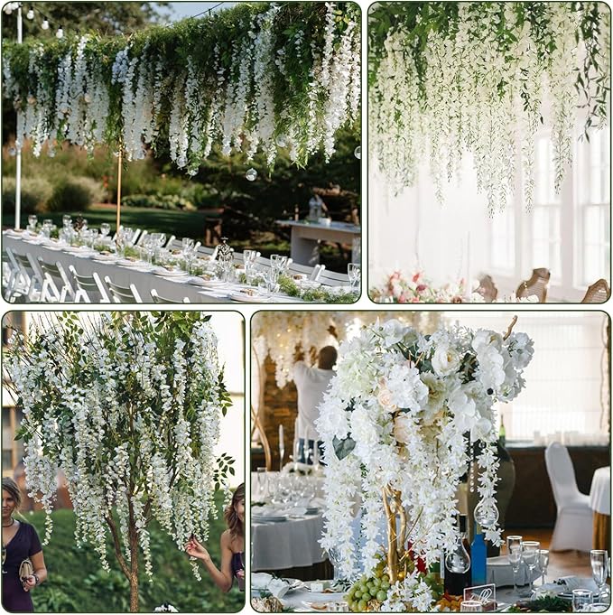 Alotiki Wisteria Hanging Flowers,Fake Hanging Flowers, Wisteria artificiales Garland for Home Wedding Arch Floral Party Garden Ceremony Outdoor Decor,3.6 feet Long(50,White)