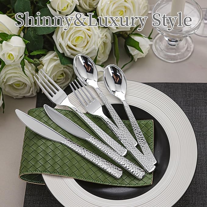 360PCS Silver Plastic Silverware, Heavy Duty Plastic Cutlery Set, Disposable Utensils, 120 Forks, 120 Spoons and 120 Knives for Party, Wedding and Events