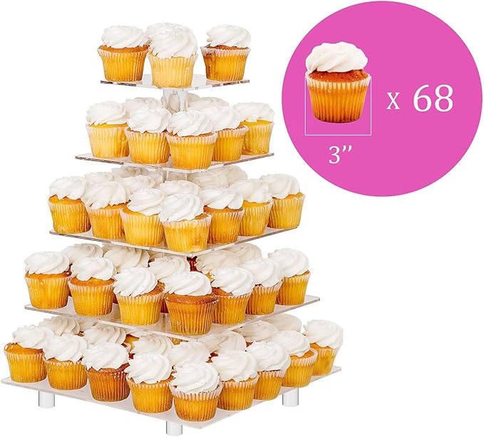 Jusalpha Large 5 Tier Cupcake StandAcrylic Square Wedding Cake Stand/Cupcake Tower/Dessert Stand/Pastry Serving Platter/Food Display Stand (5SF)