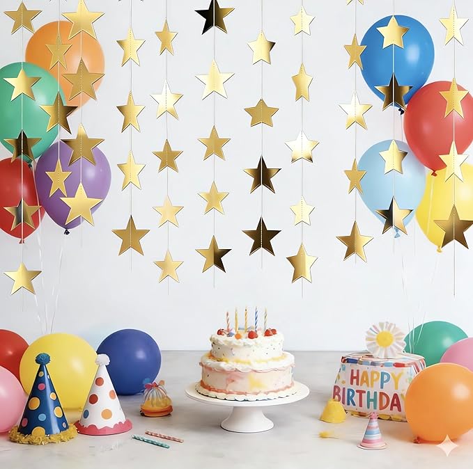 7 Pack 91.8 ft Gold Star Garland Banner Double Side Hanging Star Streamers Paper Star Banner Backdrop for Graduation Birthday Baby Shower Wedding Classroom Party Ceiling Decorations