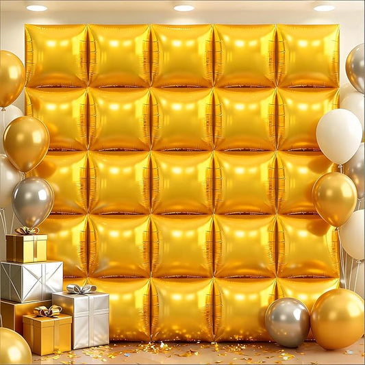36Pcs Gold Square Foil Balloons Wall Backdrop, Double Sided Metallic Foil Balloons Tunnel Arch Garland Kit for Photo Booth Birthday Wedding Halloween Christmas Party Decorations