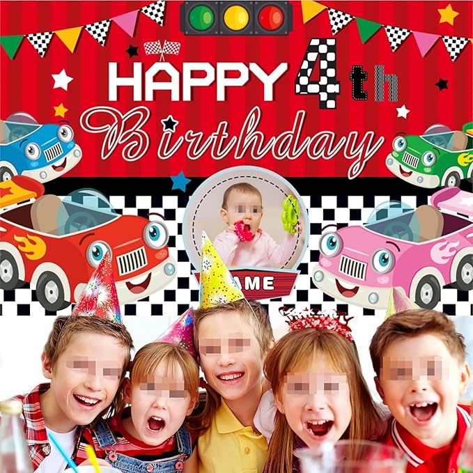 Dicodes Custom Car Theme Birthday Decorations Banner - Personalized Fabric Banner for Birthday Party Supplies