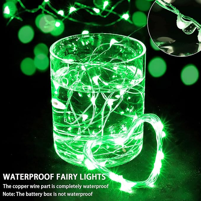 100 Pack Green Fairy Lights 7Ft 20 LED Twinkle String Lights 3 Modes Battery Operated Waterproof Firefly Starry for Mason Jar Table Centerpieces Halloween Christmas St. Patrick's Day