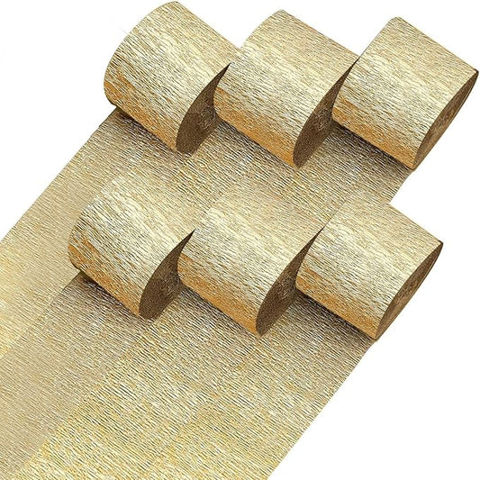 Captain Décor 6 Gold Streamers 492ft Pack of Gold Crepe Paper Rolls for Decorations, Party Streamer, Birthday & Party Decor(1.8 inch x 82 ft/Roll)