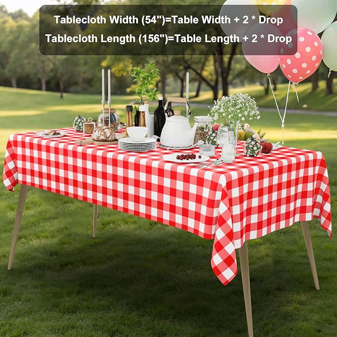 Smiry 3 Pack Red Gingham Disposable Tablecloths - 54" x 156" Heavy Duty Plastic Table Cloth, Waterproof Buffalo Plaid Table Covers for Picnic, Banquets, Outdoor Parties
