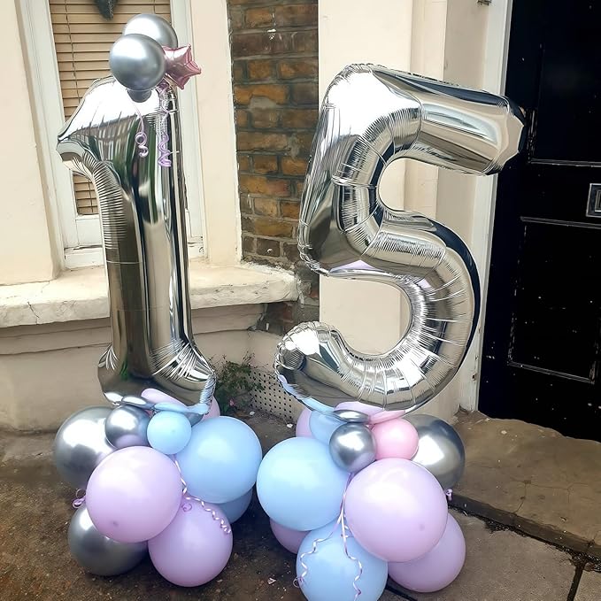 26 Balloons Number, Giant Silver Number 2 & 6 Helium Foil Balloon for Women 26th Birthday Decor, 40 Inch Self Inflating Mylar Number 26 Balloons for Man 62 Anniversary Party Decorations Supplies