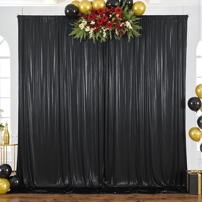 10x10ft Black Sequin Backdrop Curtain for Parties Glitter Photo Backdrop Wrinkle Free Polyester Drapes Shimmer Back Drop for Wedding Birthday Baby Shower Photography Shiny Background 2 Panels 5x10ft