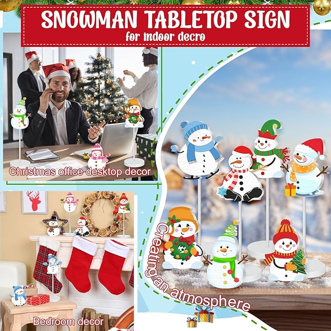Geelin 10 Pcs Christmas Table Decoration Snowman Centerpieces for Tables Wooden Snowman Decoration Winter Table Decor Gift for Christmas Party Supplies Winter Desk Home Office Tabletop Decor