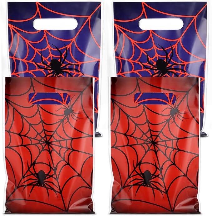 Hxezoc 50 Pieces Spider Web Gift Bags Plastic Spider Web Bags Practical Party Bags Party Favors for Spider Theme Birthday Party Decoration Supplies