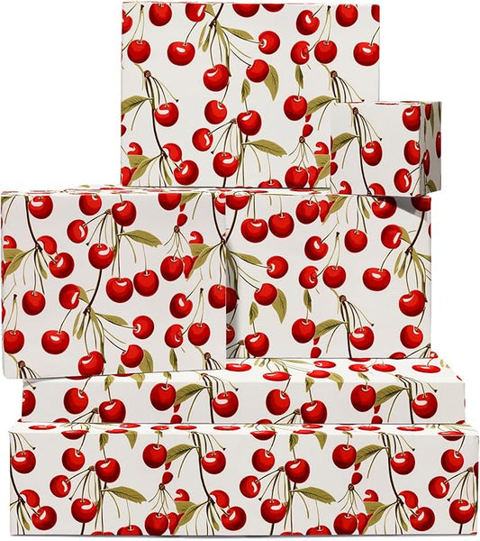 CENTRAL 23 Cherry Wrapping Paper - 6 Sheets of Birthday Gift Wrap for Women - Red Cherries - Teenagers - For Anniversary Bridal Shower - Recyclable