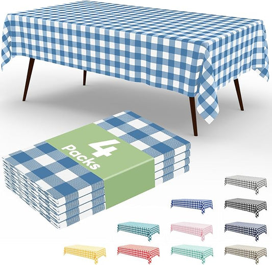 misaya 4 Packs Buffalo Disposable Table Cloth, 54 x 108 Inch Waterproof Plastic Tablecloth, Rectangle Aquamarine and White Checkered Table Covers for Picnic, Birthday, Party