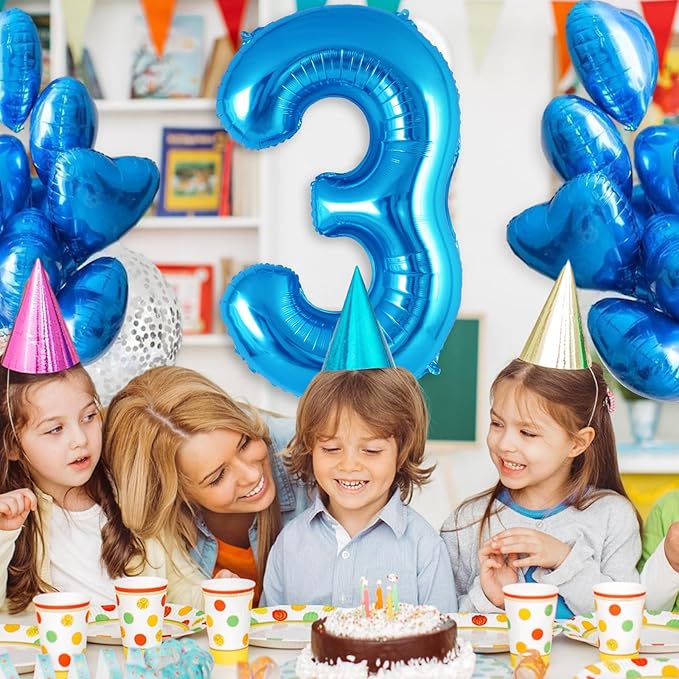 Blue Number 3 Balloon 40 Inch, Big Large Foil Helium Number Balloons, Jumbo Giant Mylar Number 3 Balloons for 3 Third Birthday Party Decorations Supplies Anniversary Celebration