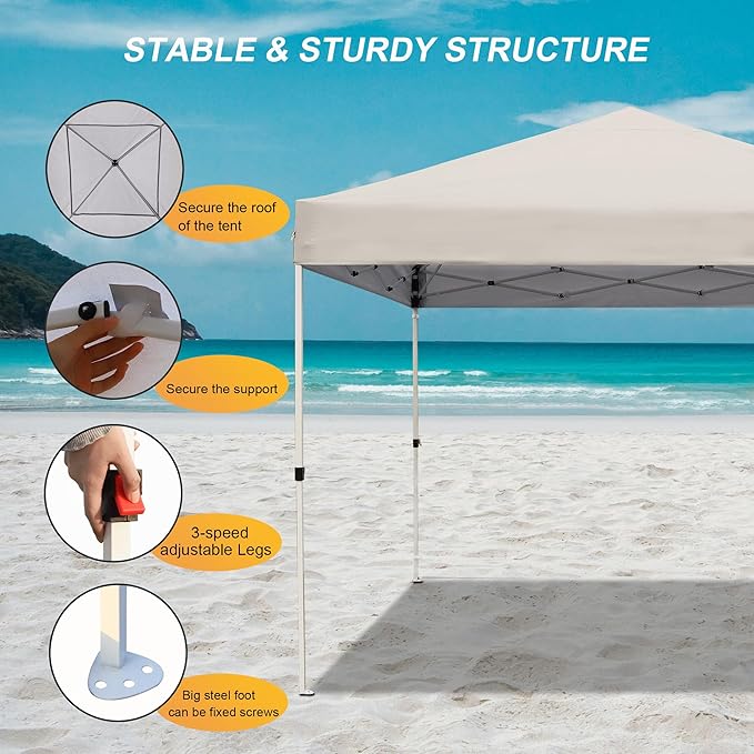 Canopy Tent 10X10 FT,Heavy Duty Sun Instant Shelter w/Adjustable Straight Leg Heights,Portable Pop Up Gazebo,Outdoor Patio Tents for Commercial,Camping,Garden,White