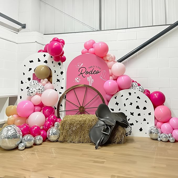 HILAVO Cowgirl Balloon Arch Kit Cow Print Balloons Hot Pink Light Pink Pearl Sand White Party Balloon Garland for Last Rodeo Bachelorette Decorations Western Lets Go Girls Baby Shower Birthday Decor