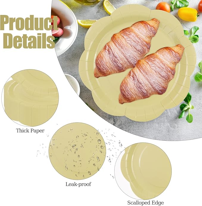 30 Pack Yellow Paper Plates 9 Inch, Disposable Scalloped Plates Cake Dessert Plate for Dinner Baby Shower Wedding Bridal Shower Birthday Party Supplies (Yellow, 9 inch)