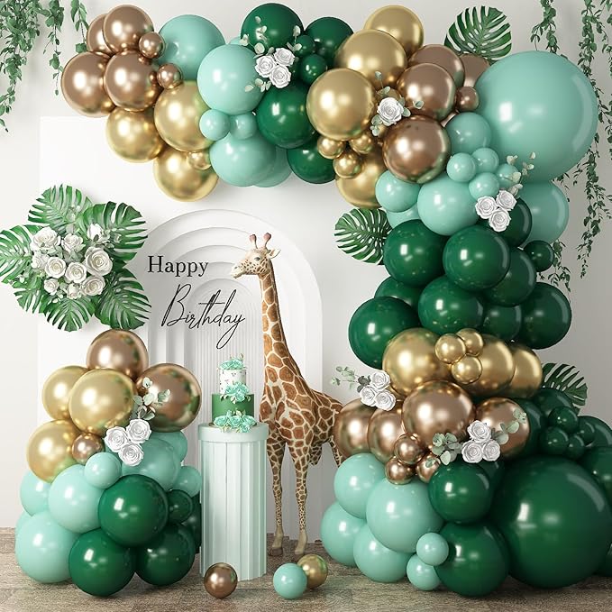 HILAVO Christmas Balloon Arch Kit Green and Gold Balloon Garland Emerald Forest Hunter Dark Green Sage Champagne Gold Metallic Party Balloon for Xmas Ugly Sweater Friendsmas Holiday Party Decoration