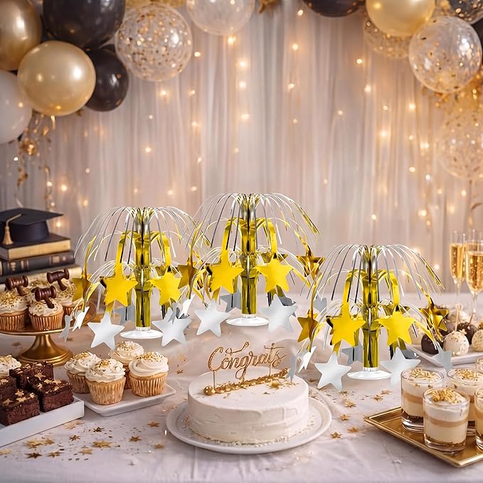 6 Pcs Gold and Silver Centerpieces for Tables Star Party Decorations Metallic Foil Spray Centerpieces for Graduation Birthday Event Photo Booth Props, 8.7 Inch Tall