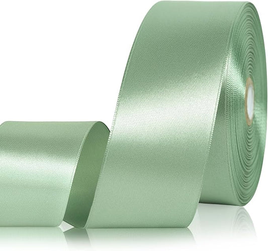 Sage Green Ribbon 2 Inch 60 Yards Polyester Light Green Satin Ribbon for Gift Wrapping, Fabric Ribbon for Flower Bouquet Crafts Wedding Christmas Halloween Easter
