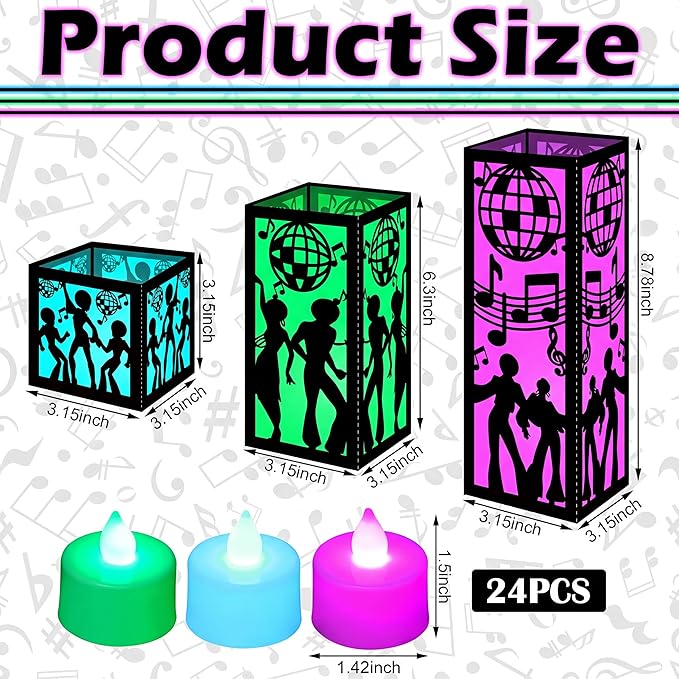 Rossesay 24 Pcs Disco Centerpieces for Table 3 Size 70s Disco Ball Dancer Paper Lantern Boxes Let's Boogie Table Ideas Decorations for 70s 80s Music Themed Party Decor Birthday Decorations