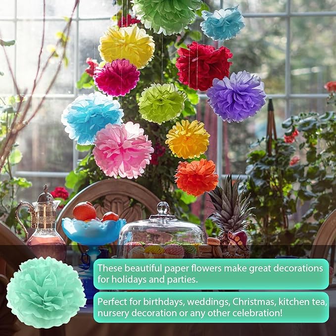 Qimoo 20pcs Mint Green Paper Pom Poms Decorations, DIY Decorative Pom-poms Flowers Ball for Party Wedding Outdoor Decoration