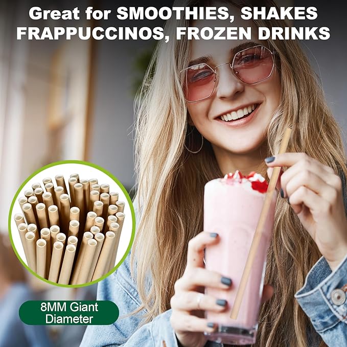 9'' x 0.31'' Giant Paper Drinking Straws Individually Wrapped 300 Counts, Dye-free Brown Kraft - 4 Ply Thick Paper