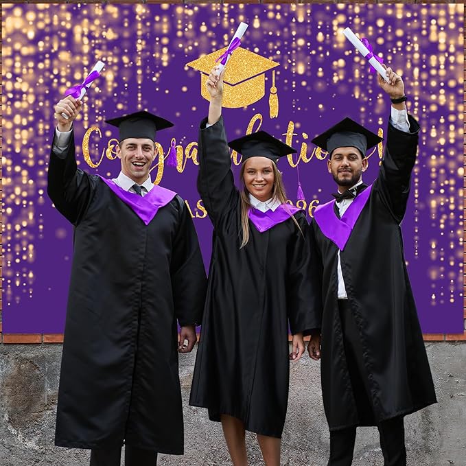 Mocsicka Class of 2026 Backdrop Purple Gold Glitter Bokeh Graduation Party Background 2026 Congrats Grad Prom Party Cake Table Decoration Photo Booth Props (10x7ft)