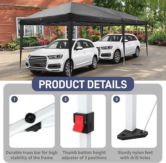 VINGLI 10x20 Pop Up Canopy Tent with Sidewalls, Outdoor Gazebo Canopy Tent, Patio Event Tents Outdoor Event Shelter for Parties (Black)